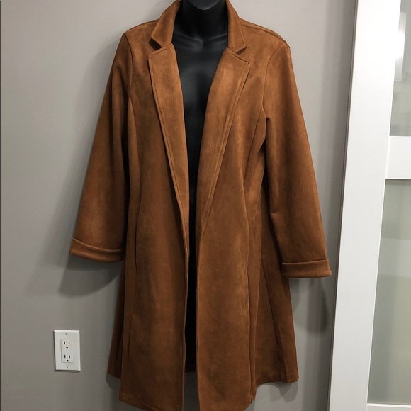 Have Jackets & Blazers - HAVE Women’s Brown Faux Suede Trench Coat – Size Large – Open Front